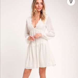 Lulus White Swiss Dot Long Sleeve Dress